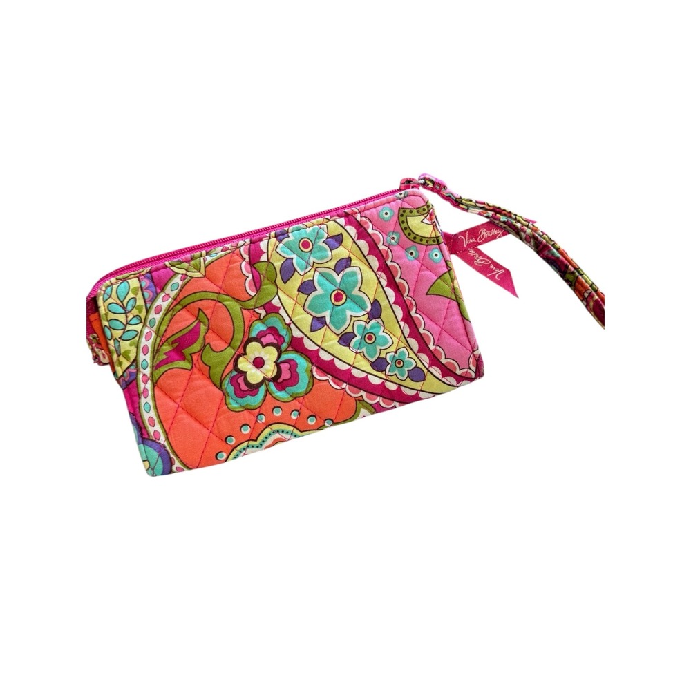 Vera Bradley Pink Swirls Quilted Cotton Wristlet Wallet Zip Around Pouch